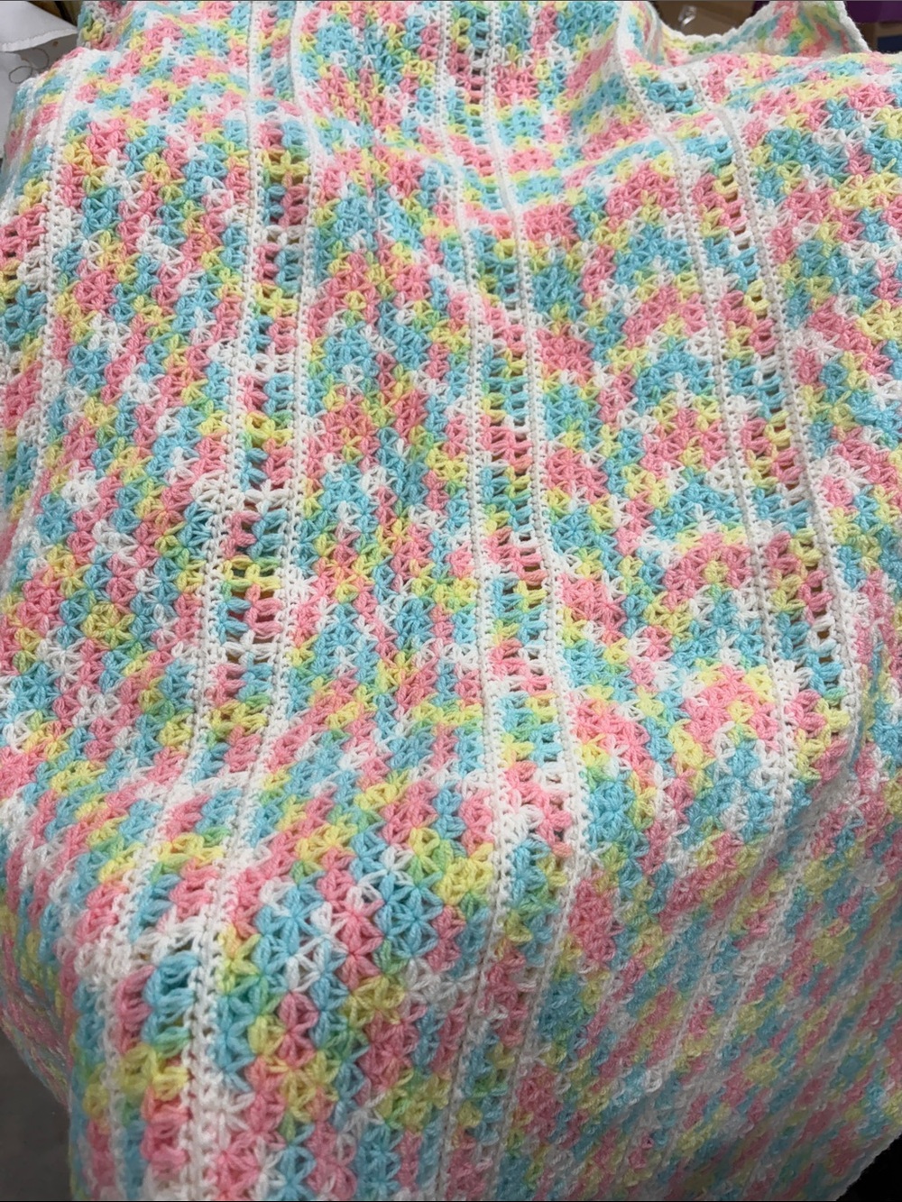 Multicolor Crochet Open-Weave Baby Blanket